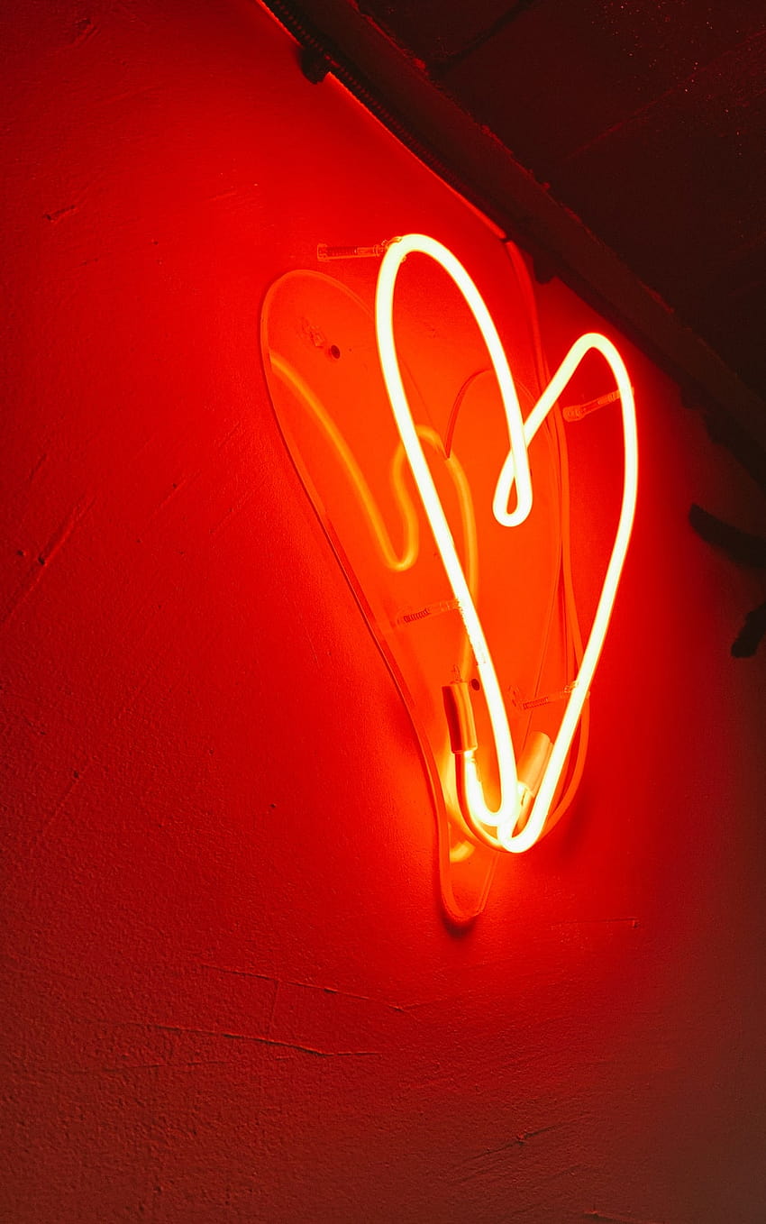 Neon Heart, orange heart aesthetic HD phone wallpaper