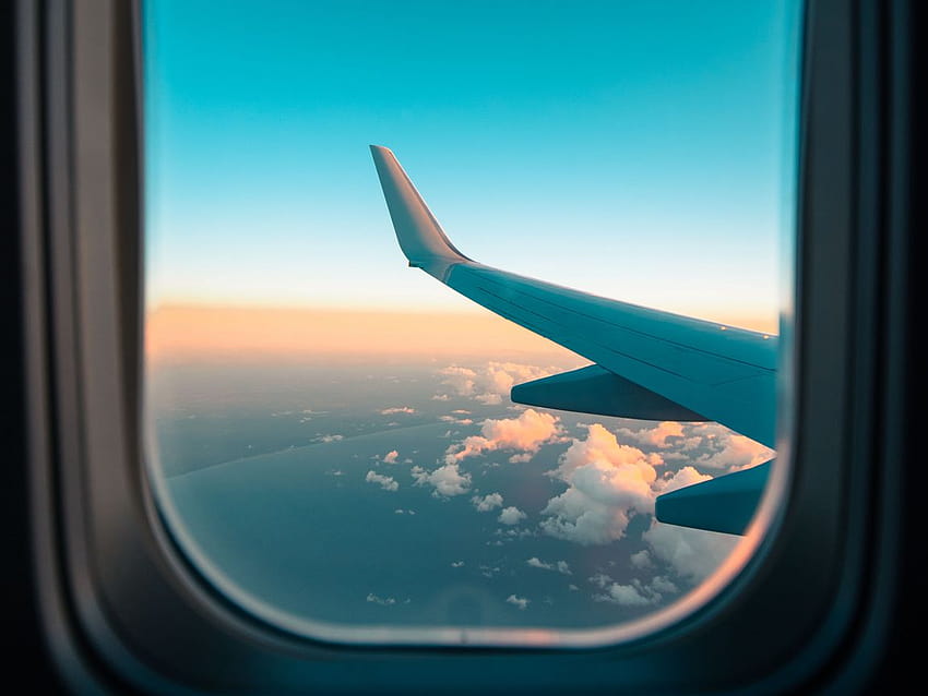 1152x864 airplane, window, porthole, wing, clouds, view standard 4:3 ...
