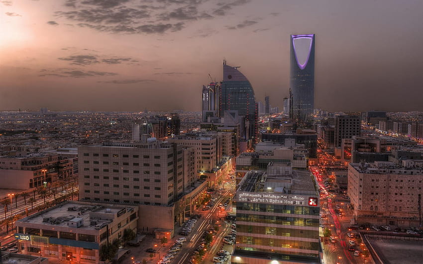 Arabia Saudita, Riyadh, ciudad, noche, rascacielos fondo de pantalla