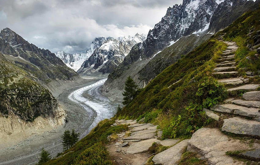mountains, France, glacier, path, Chamonix , section пейзажи HD wallpaper