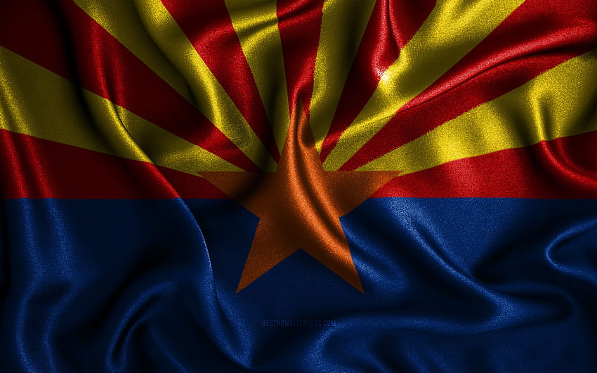 Drapeau de l'Arizona, drapeaux ondulés en soie, États américains, États-Unis, drapeau de l'Arizona, drapeaux en tissu, art 3D, Arizona, États-Unis d'Amérique, drapeau 3D de l'Arizona, États américains avec résolution, drapeau Fond d'écran HD