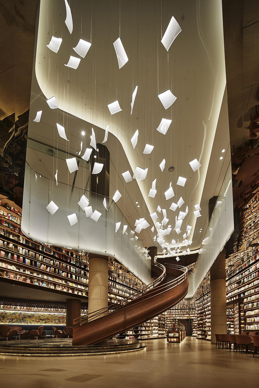Tomoko Ikegai diseña una librería en Xian, China, librería fondo de pantalla del teléfono
