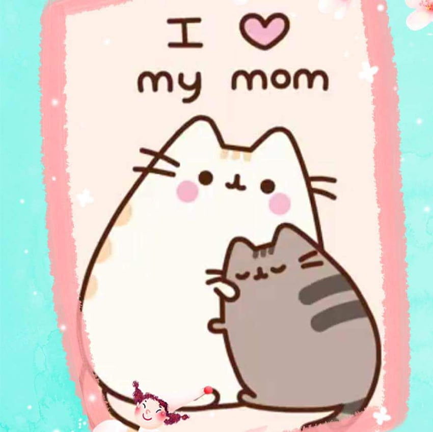 Pusheen fofo, gato Pusheen, eu amo mamãe, gato dia das mães papel de parede HD