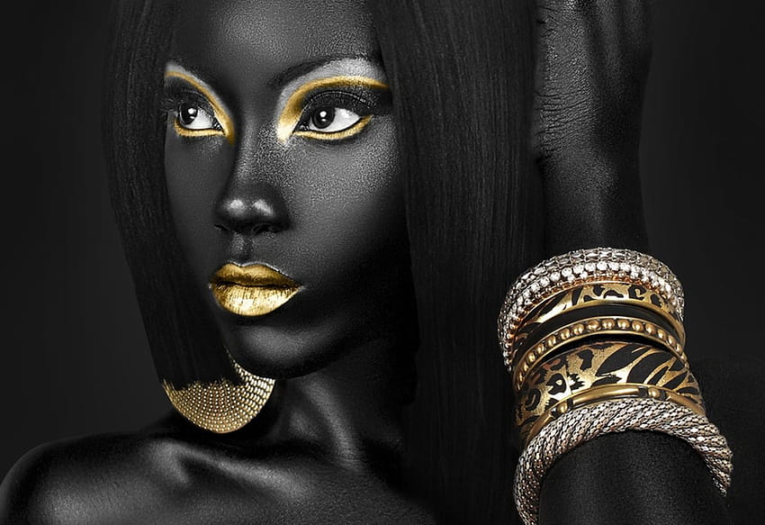 Piękna czarna dziewczyna, afrykańskie kobiety czarne złoto Tapeta HD