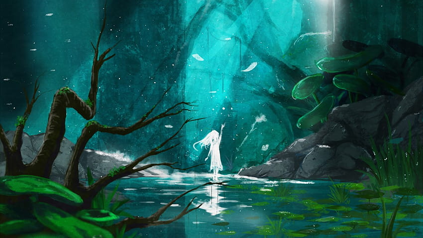 Girl, Fantasy forest, world, Art, forest spring fantasy HD wallpaper