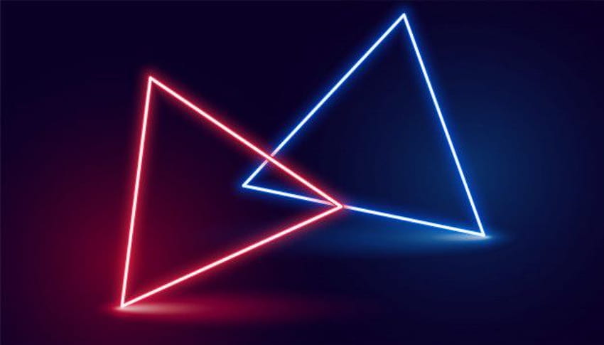 빨간색과 파란색의 네온 삼각형 2개, 화려한 삼각형 네온 불빛 HD 월페이퍼