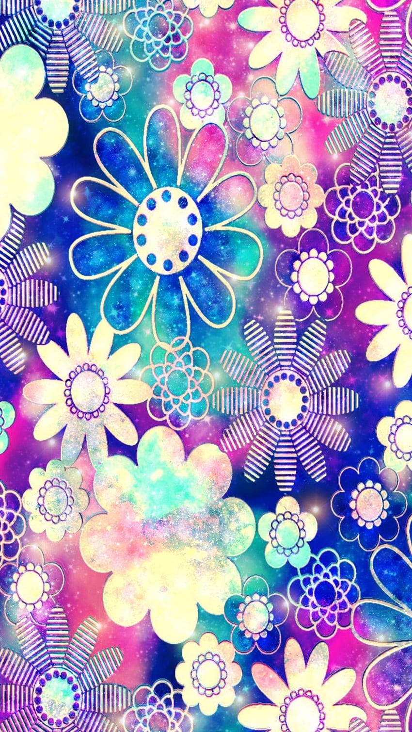 Flower Frenzy Galaxy, made by me, glitter floral HD phone wallpaper