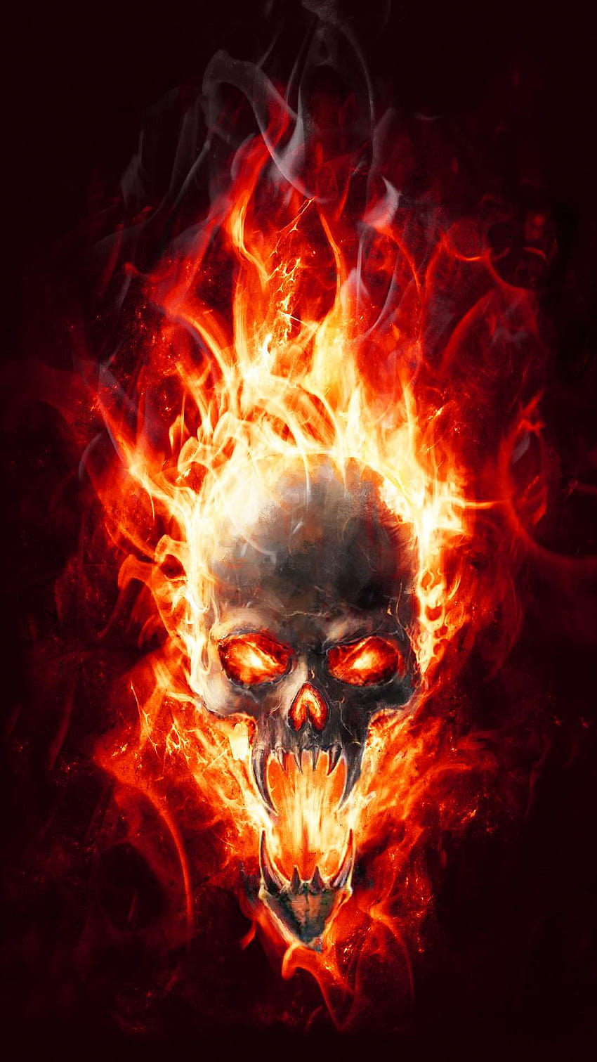Teschio fiammeggiante di Ghost Rider, scheletro fantasma Sfondo del telefono HD