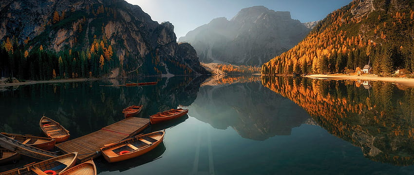 2560x1080 Sun Ray Boat Reflection Landscape Resolução de 2560x1080, reflexo de barcos no lago papel de parede HD