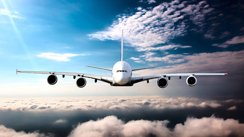 Vista frontale dell'aereo passeggeri, volo, nuvole 3840x2160 U, aerei Sfondo HD