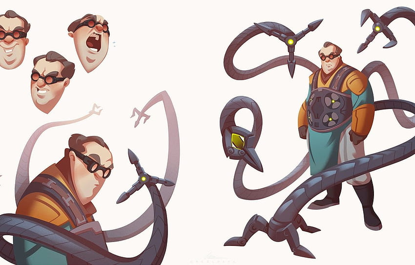 Minimalism, glasses, tentacles, Costume, Marvel, Spider, doctor octopus marvel comics HD wallpaper