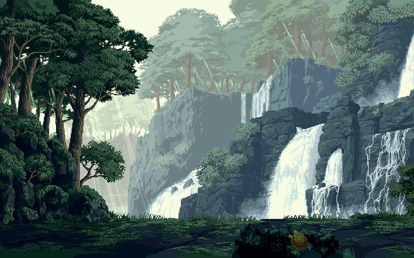pixel art, Bosque, Cascada / y Móvil y, arte forestal fondo de pantalla