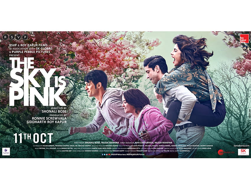 Farhan Akhtar, Priyanka Chopra and Zaira Wasim in the poster of their upcoming film, The Sky Is Pink HD wallpaper