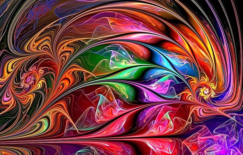 abstraction, fantasy, fractal, flickering, the colors of the rainbow, zigzags, glowing lines, neon paint , section абстракции HD wallpaper