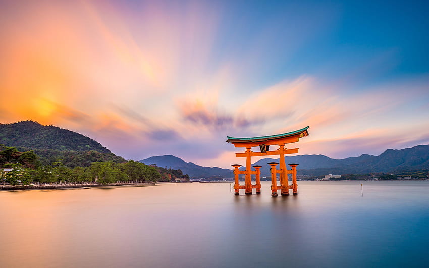 Torii, Hiroshima, porta giapponese, miyajima Sfondo HD