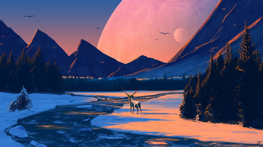 2560x1440 Fantasy Forest Art Résolution 1440P, Fantasy et Arrière-plans, art de la montagne d'hiver Fond d'écran HD