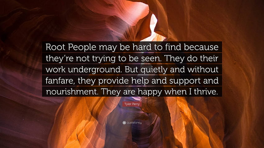 Tyler Perry Quote: “Root People may be hard to find because they're not trying to be seen. They do their work underground. But quietly and w...” HD wallpaper