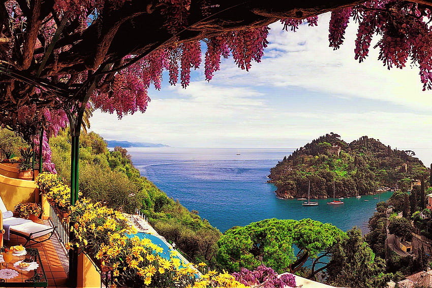 Vista desde la costa de Amalfi en Italia y s fondo de pantalla
