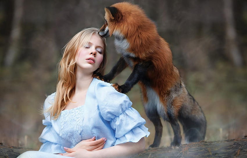 girl, Fox, red, friends, Julia Kowalska HD wallpaper