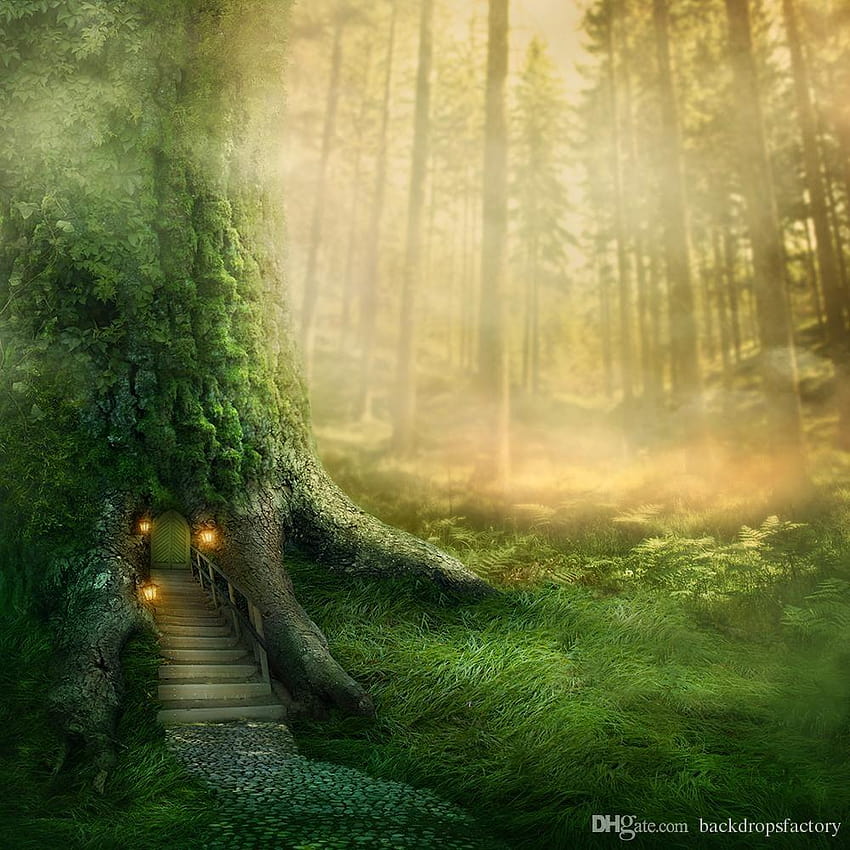 2018 Green Jungle Forest Backdrop Scenic Tree Root Hole Children, cartoon fairy tale background portrait HD phone wallpaper