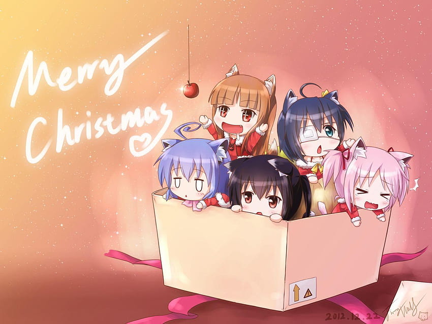 acchi kocchi tierohren catgirl chibi weihnachten chuunibyou demo koi, tsumiki HD-Hintergrundbild