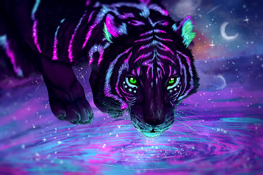 7 Neon Tiger, tiger fantasy HD wallpaper