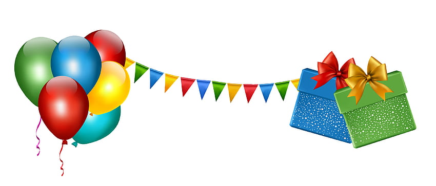 Décoration de fête avec des cadeaux et des ballons Clipart transparent​, affiche birtay Fond d'écran HD