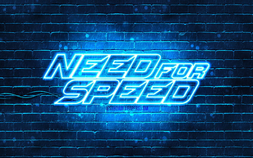 Need for Speed ​​파란색 로고, 파란색 brickwall, NFS, 2020 게임, Need for Speed ​​로고, NFS 네온 로고, 해상도 3840x2400의 Need for Speed. 고품질 HD 월페이퍼