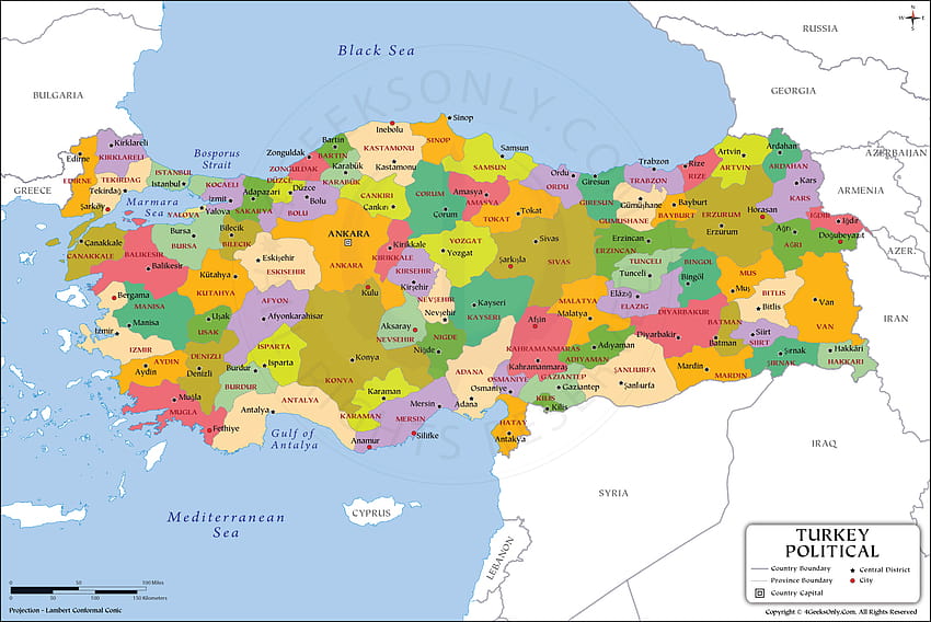 Politische Karte der Türkei, Provinzkarte der Türkei in, Türkei-Karte HD-Hintergrundbild