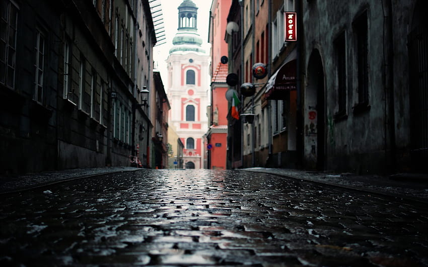 jalan kota, batu paving, Poznan, Polandia dengan resolusi 1920x1200. Kualitas tinggi Wallpaper HD