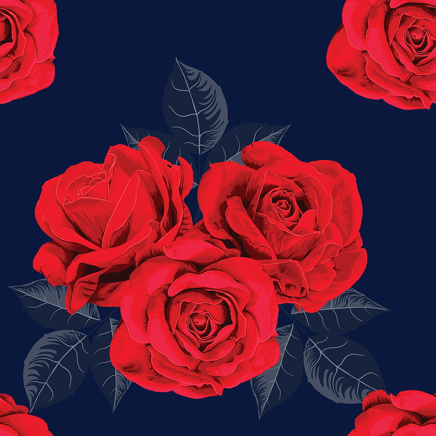 シームレス パターン赤いバラの花ヴィンテージ抽象的な暗い青色の背景。ベクトル イラスト水彩風を描きます。使用されるデザイン、織物や包装紙の 3680589 Vecteezy のベクター アート、青と赤のバラ HD電話の壁紙