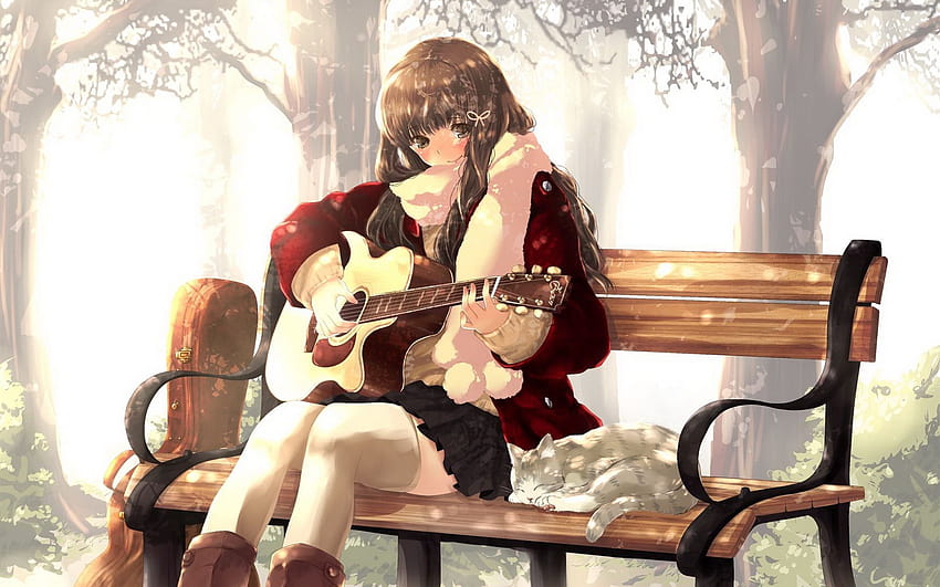 音楽 ギター アニメの女の子, アニメ ミュージシャンの女の子 高画質の壁紙
