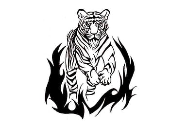 Tiger with cobra and fire tattoo graphic Vector Image