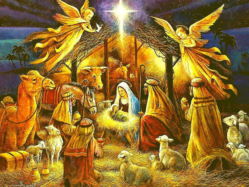 Christmas Jesus Born, kartu natal kelahiran Kristus Wallpaper HD