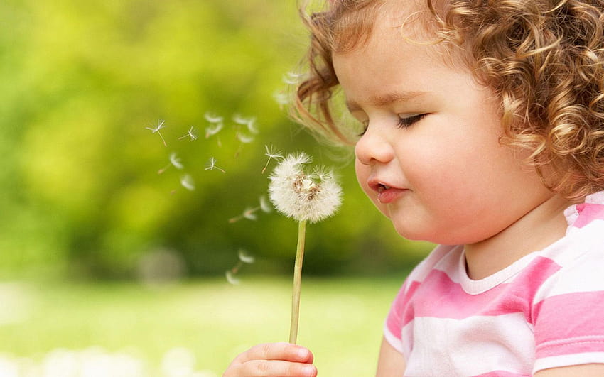 Blowing Dandelion Cute child blowing, girl and dandelion HD wallpaper