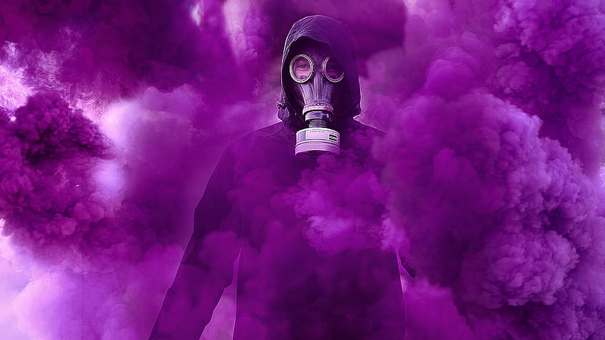 Gas mask , Hoodie, Person in Black, Purple Smoke, Protective Gear, People, cyberpunk gas mask HD wallpaper