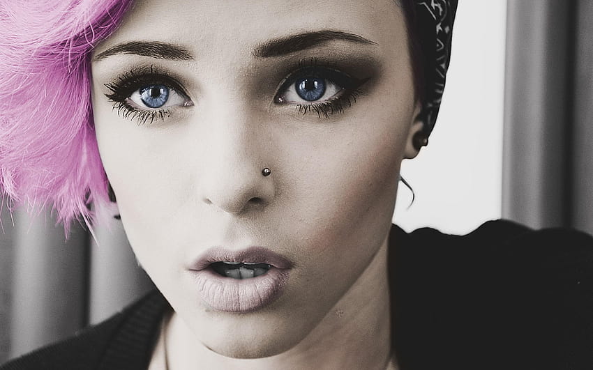 Frauen, blaue Augen, rosa Haare, Piercing, Lippen, gefärbtes Haar, Frisurenfarbe HD-Hintergrundbild