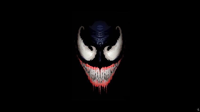 Venom, face, teeth, black background, art 5120x2880 U , venom face HD wallpaper