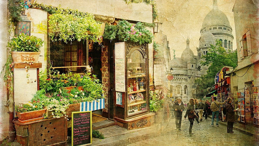 Flower shop on a street in Paris and HD wallpaper