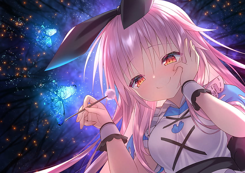 Himekuma Ribon, Reːact, Cute Smile, Pink Hair, Bunny Ears, Butterflies 