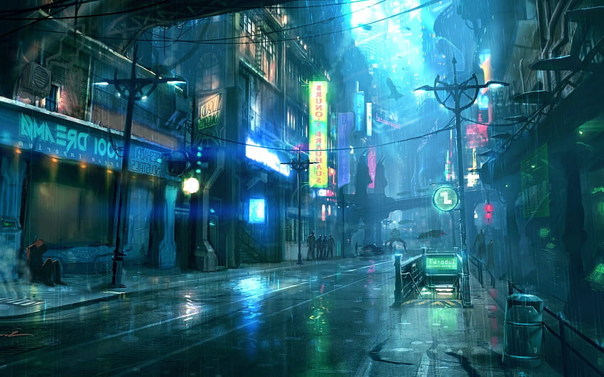 사이버펑크, 도시, 조명, 거리, Sci, 애니메이션 사이버펑크 거리 HD 월페이퍼