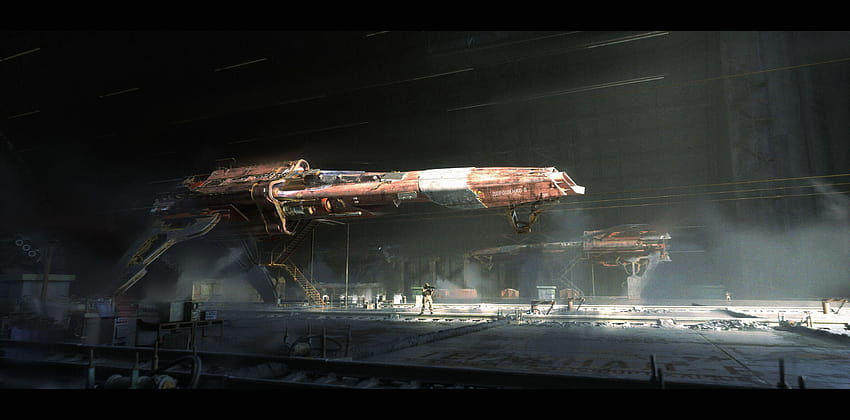 Космически кораб Научна фантастика Киберпънк Дизелпънк Фентъзи Арт Самолет HD тапет