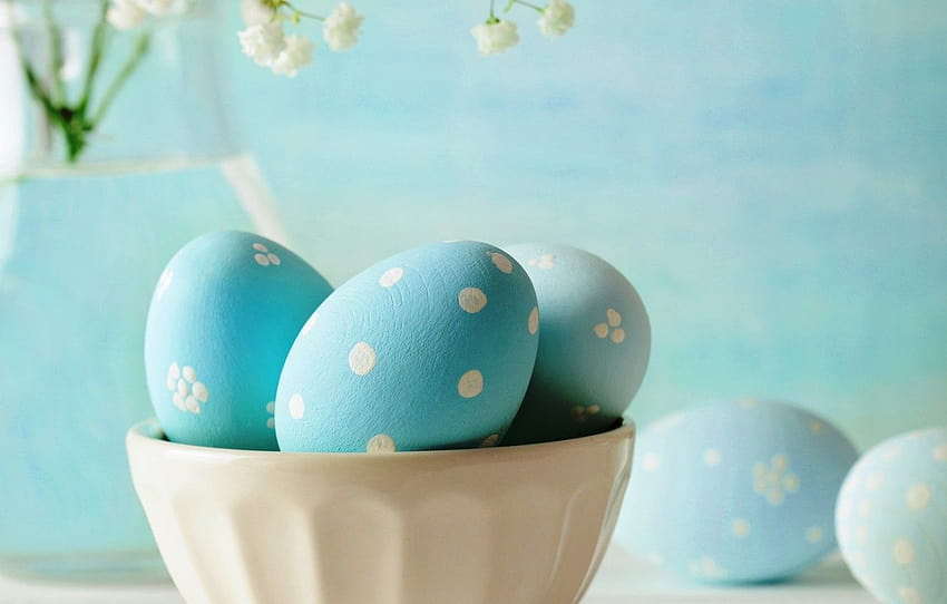 flowers, eggs, Easter, blue, flowers, eggs, easter, pastel , section праздники, blue easter HD wallpaper