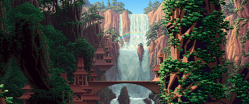 My of custom cropped pixelart [3440x1440], landscape pixel art HD wallpaper