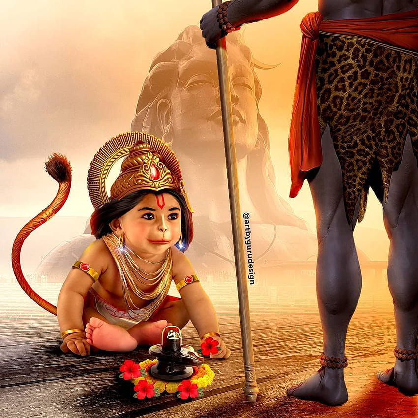 Gururaj Bhandari™ บน Instagram: “Lord Hanuman and Shiva lord hanuman prying lord shiva at adiyogi shiv… ในปี 2021 วัยเด็กของหนุมาน วอลล์เปเปอร์โทรศัพท์ HD