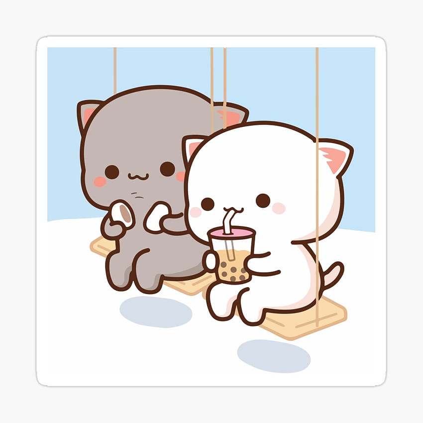 Peach and Goma Mochi Cat Bubble Tea, gatti che bevono boba Sfondo del telefono HD