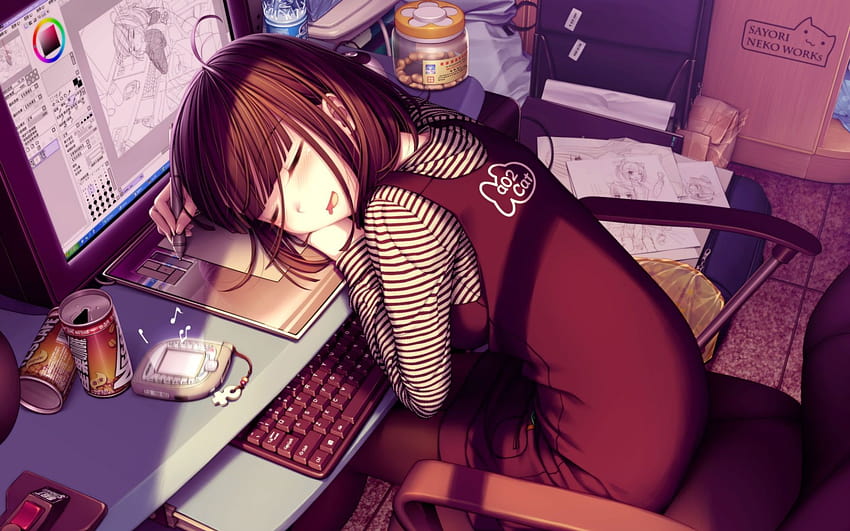 Anime Girl Sleeping Graphics Tablet Computer 1920x1200, gadis anime tidur Wallpaper HD