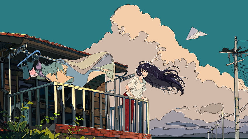 czarnowłosa dziewczyna ilustracja postaci z anime…, estetyczna dziewczyna anime Tapeta HD