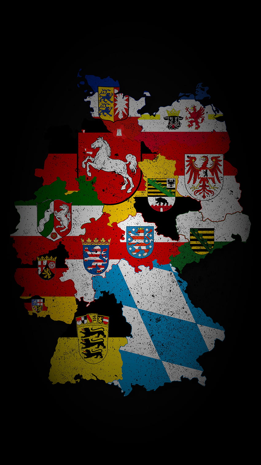 Banderas de tierras alemanas iPhone, mapa de Alemania fondo de pantalla del teléfono