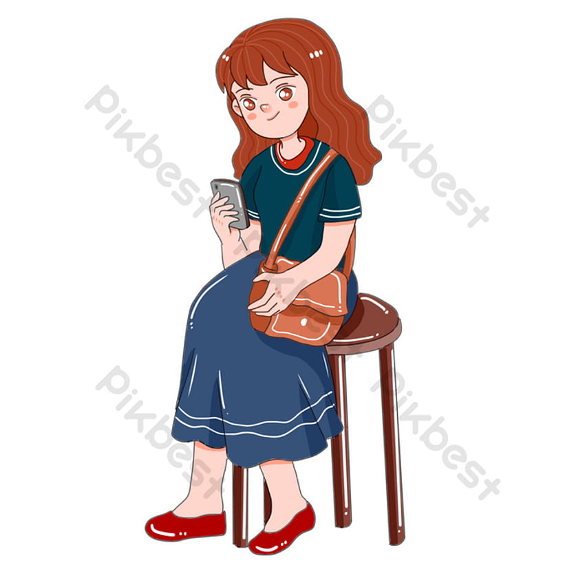 original cute cartoon girl holding mobile phone small fresh drawing elements HD phone wallpaper